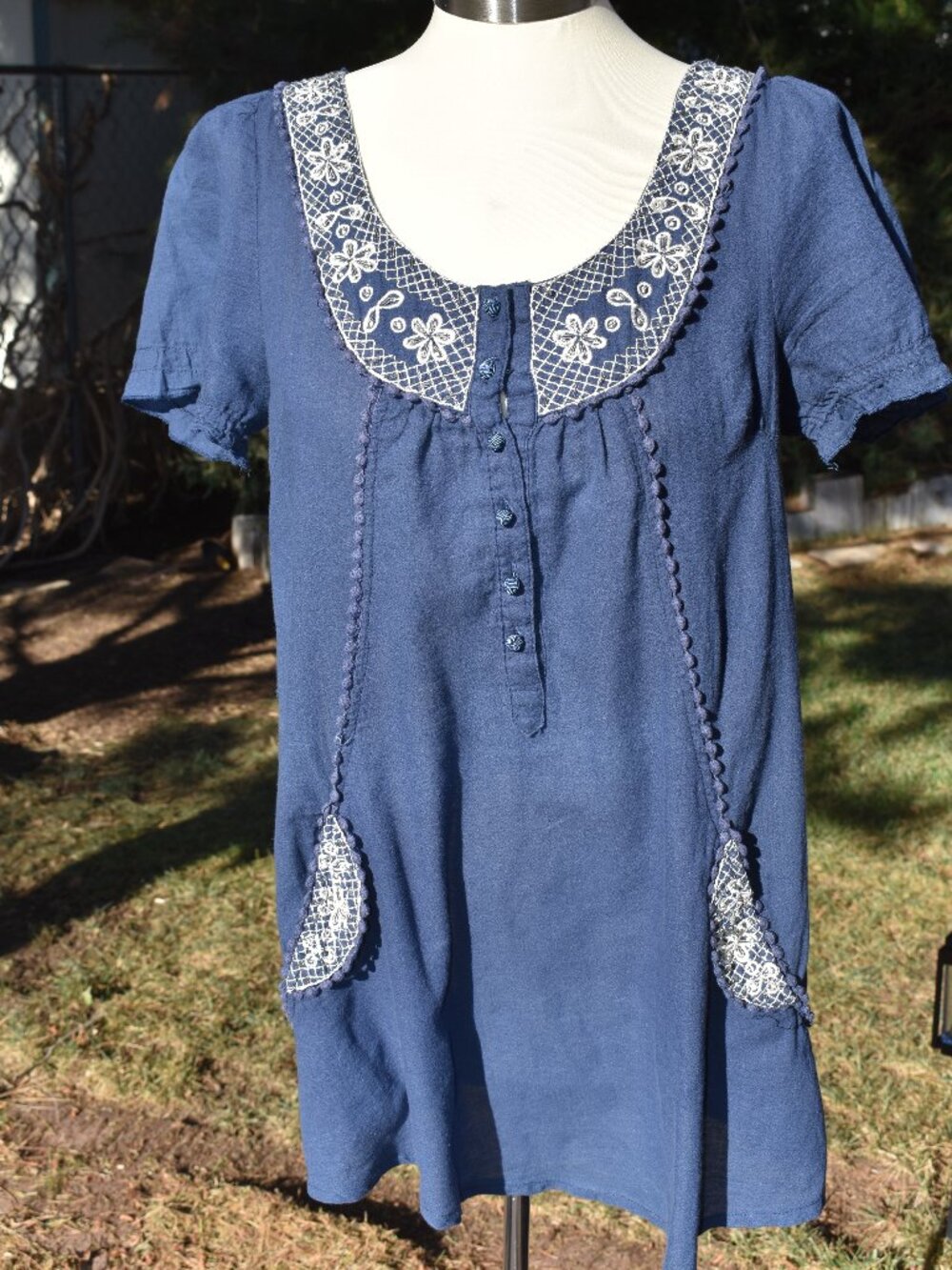 Lightweight Blue Embroidered Button-Up Shirt